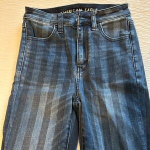 American Eagle Outfitters Dark Blue Striped High Rise Jeans